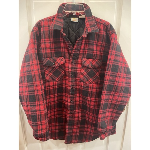 VTG Ozark Lumber Jacket Mens XL Padded Flannel Quilted Coat Check Shirt Warm EUC
